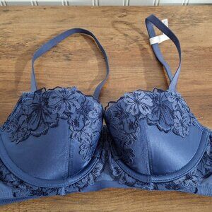 Aerie 32B Balconette Bra Underwire Push Up Blue Floral